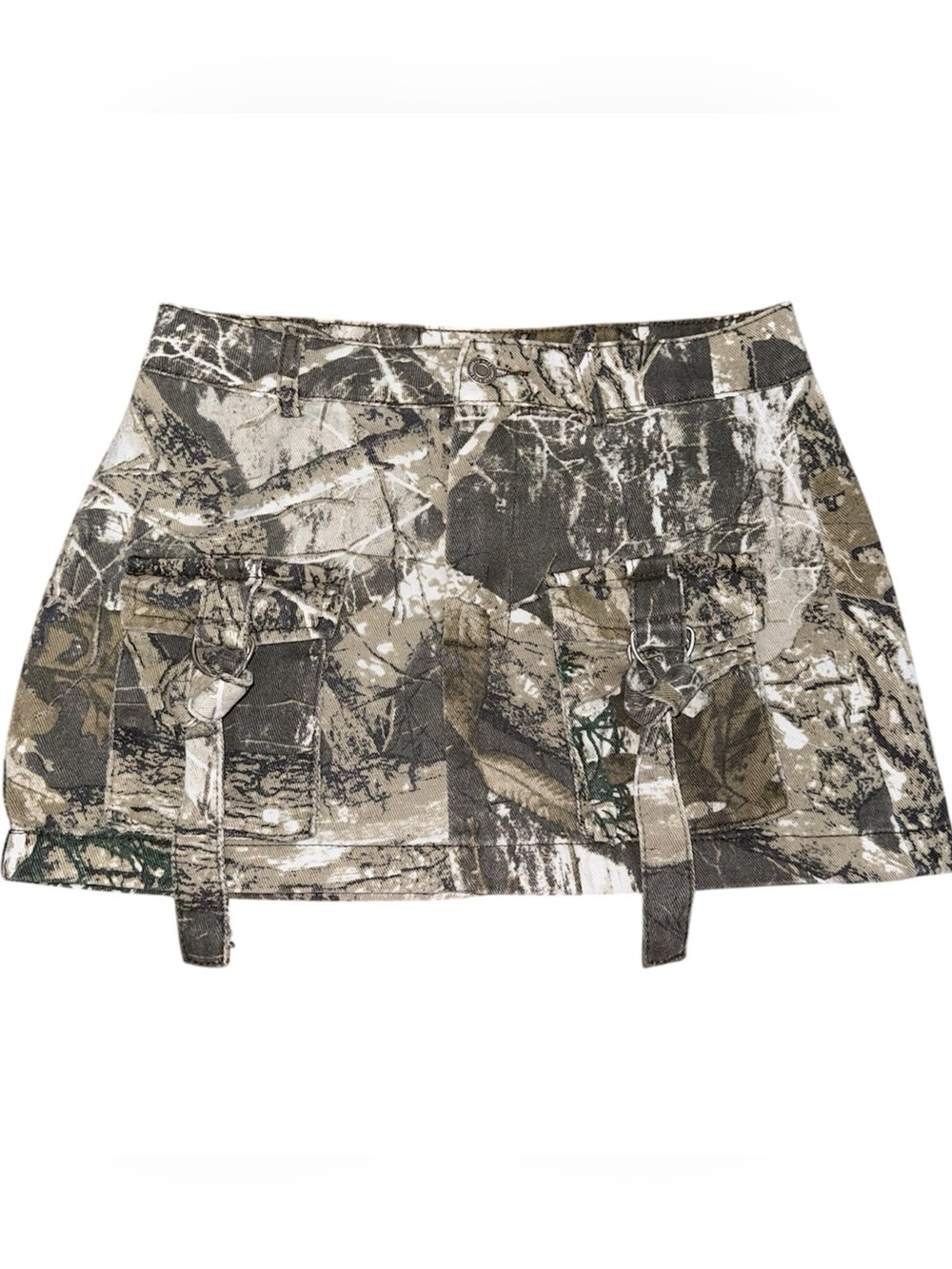 Camo Cargo Mini Skirt Utility Low Rise D-Ring Y2K 00s Grunge Sz 9 / 29 Cotton